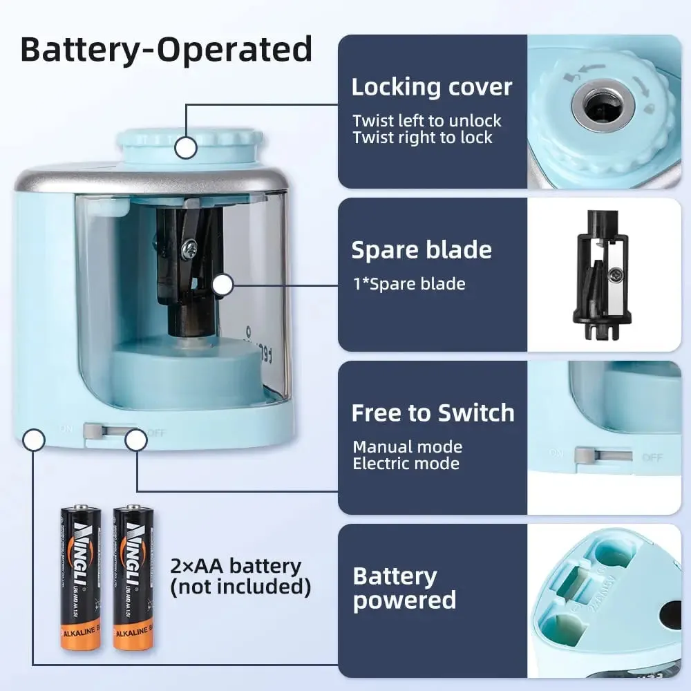 Safe Electric Auto Pencil Sharpener with Helical Steel Blade