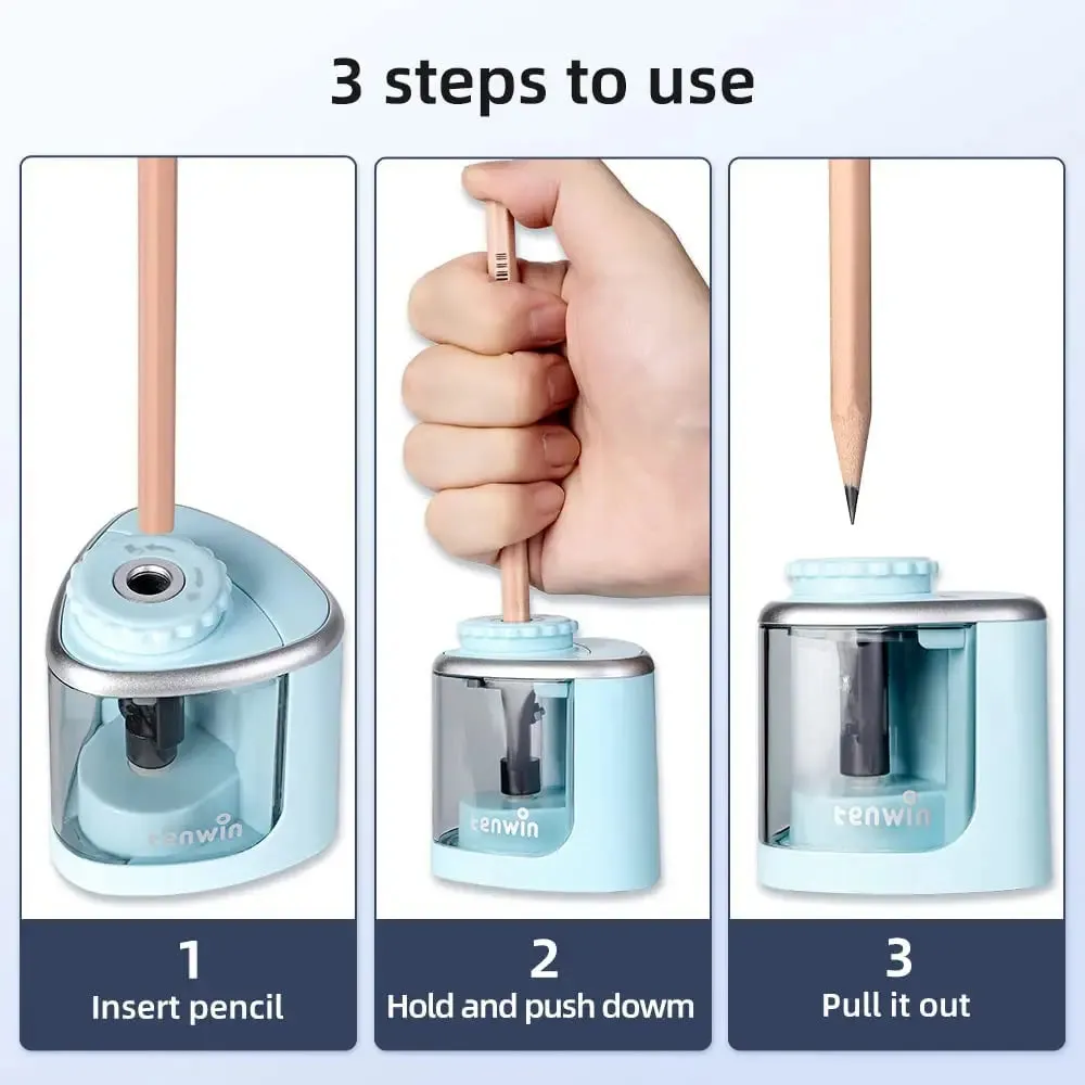 Safe Electric Auto Pencil Sharpener with Helical Steel Blade