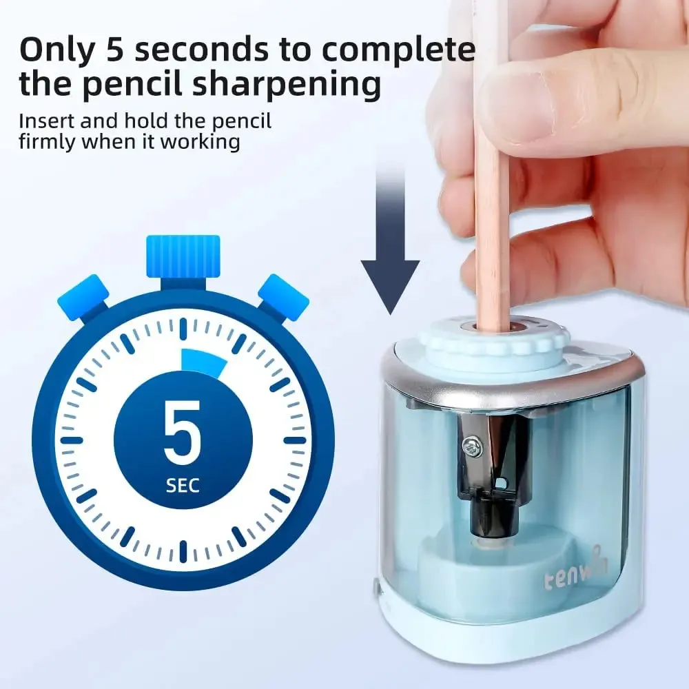 Safe Electric Auto Pencil Sharpener with Helical Steel Blade