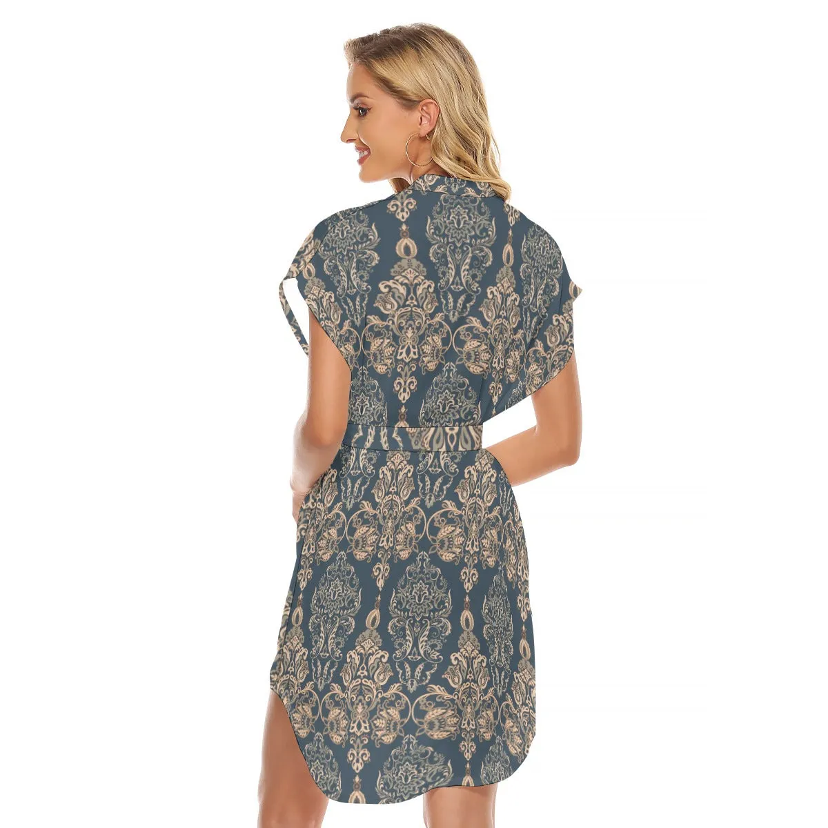 Sixty Eight 93 Upper Logo White Women's Stand-Up Collar Casual Dress With Belt #12
