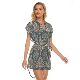 Sixty Eight 93 Upper Logo White Women's Stand-Up Collar Casual Dress With Belt #12