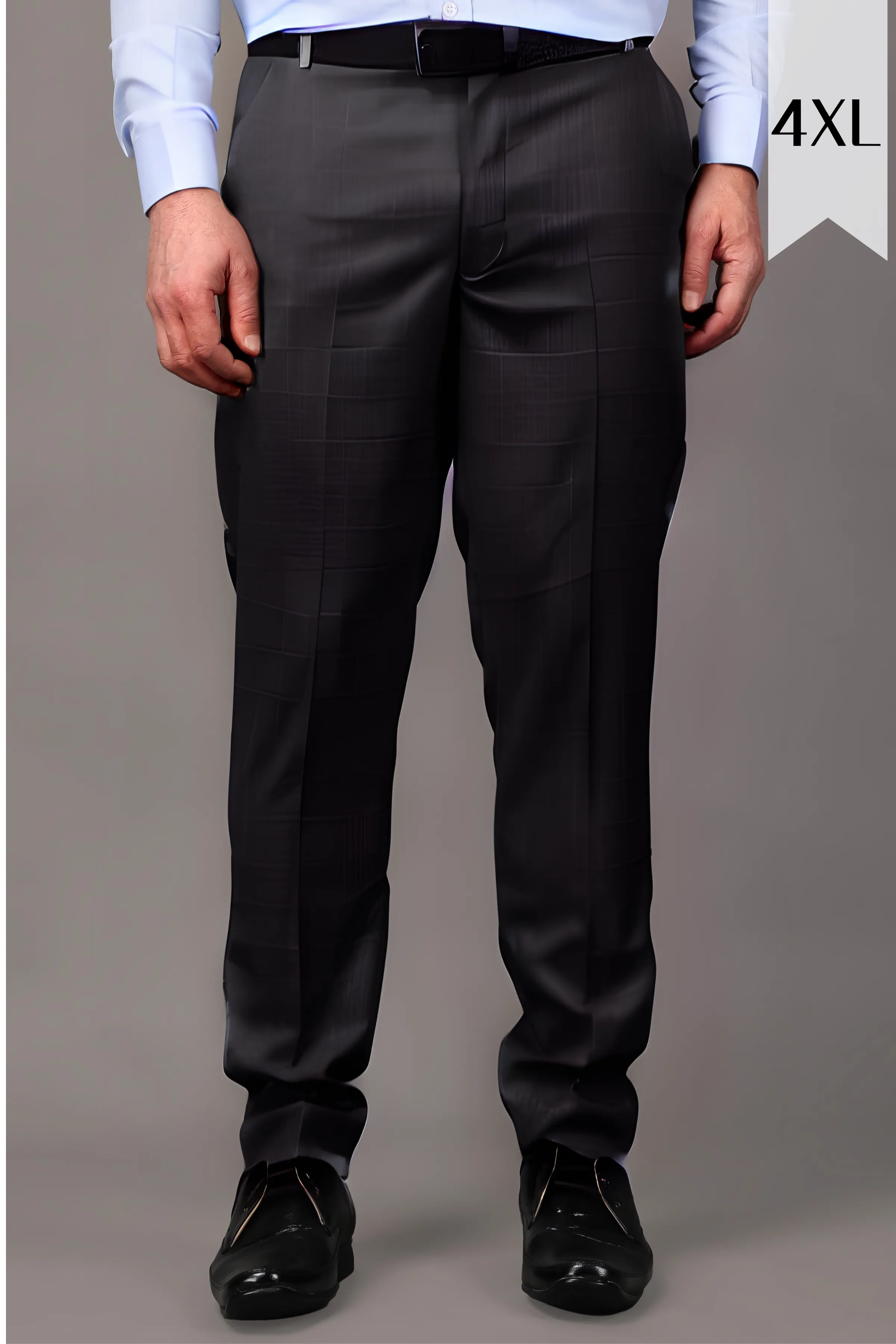 Smoke Black Checked Formal Trousers