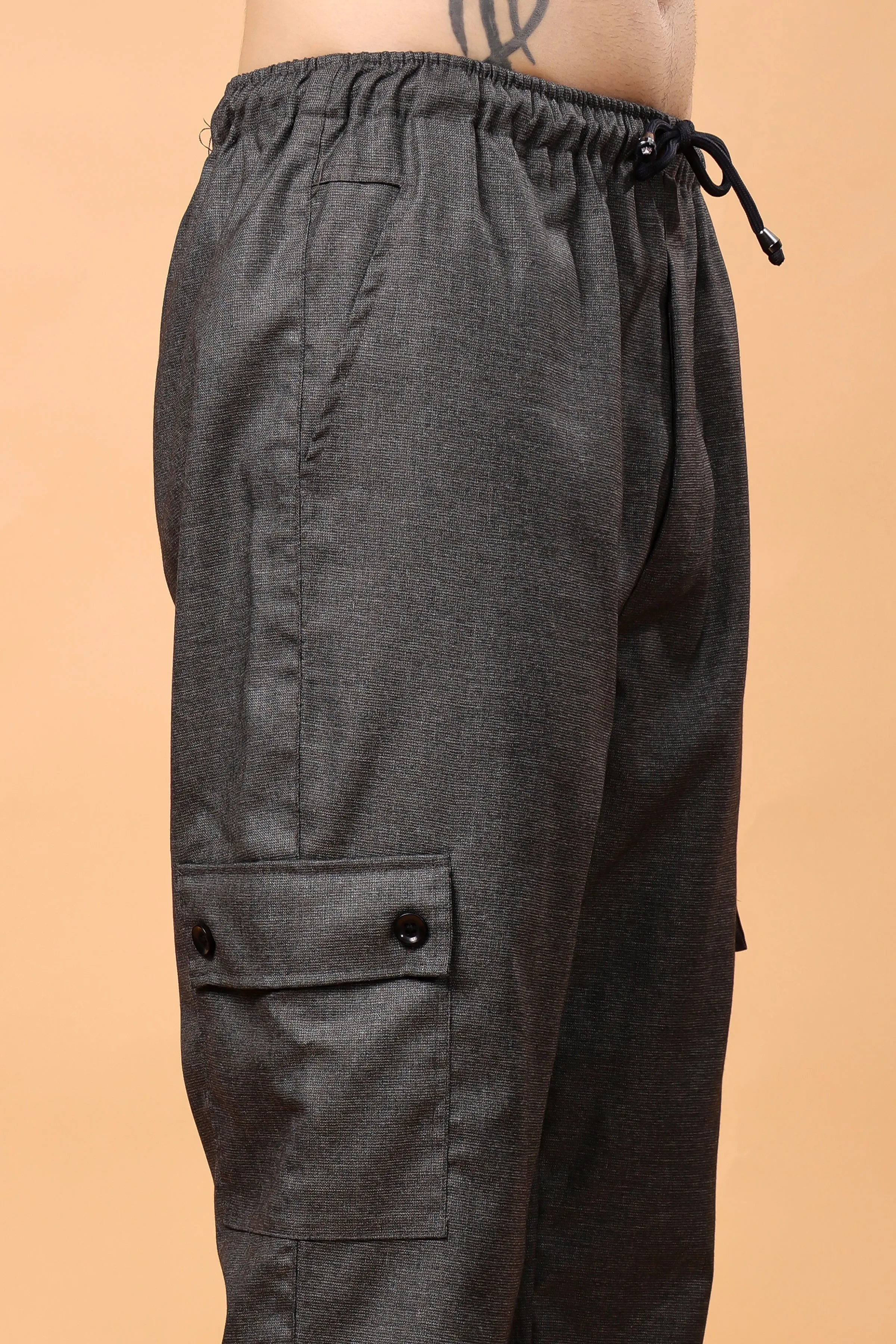 Smoke Grey Textured Stretch Cargo
