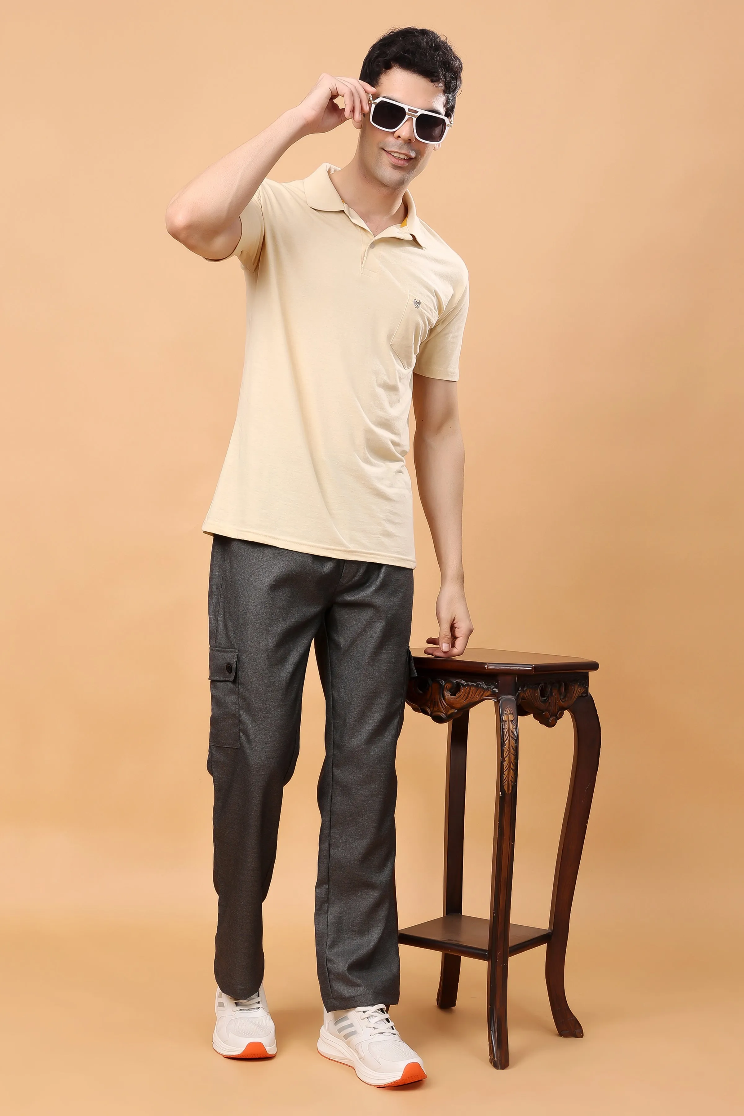 Smoke Grey Textured Stretch Cargo