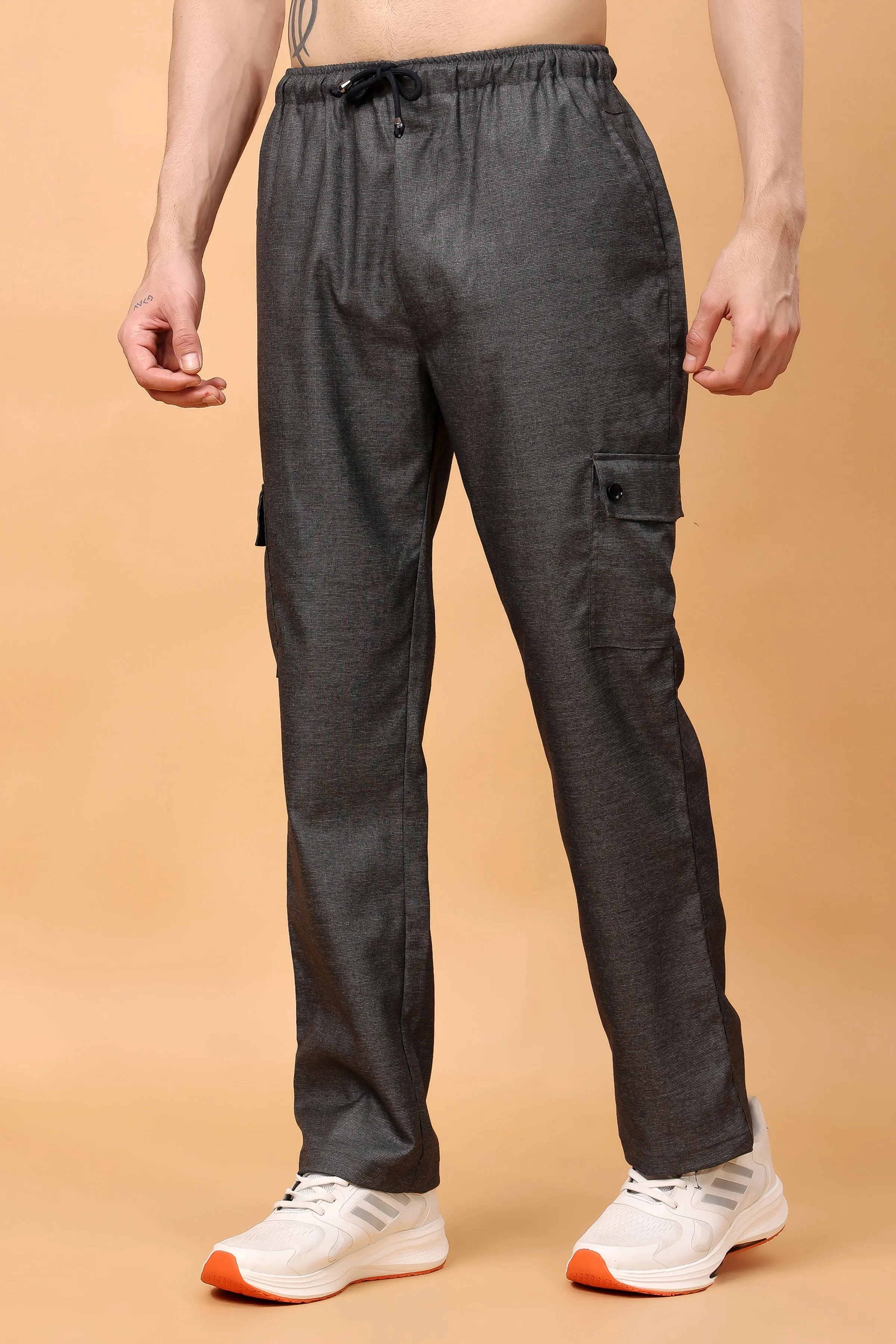 Smoke Grey Textured Stretch Cargo