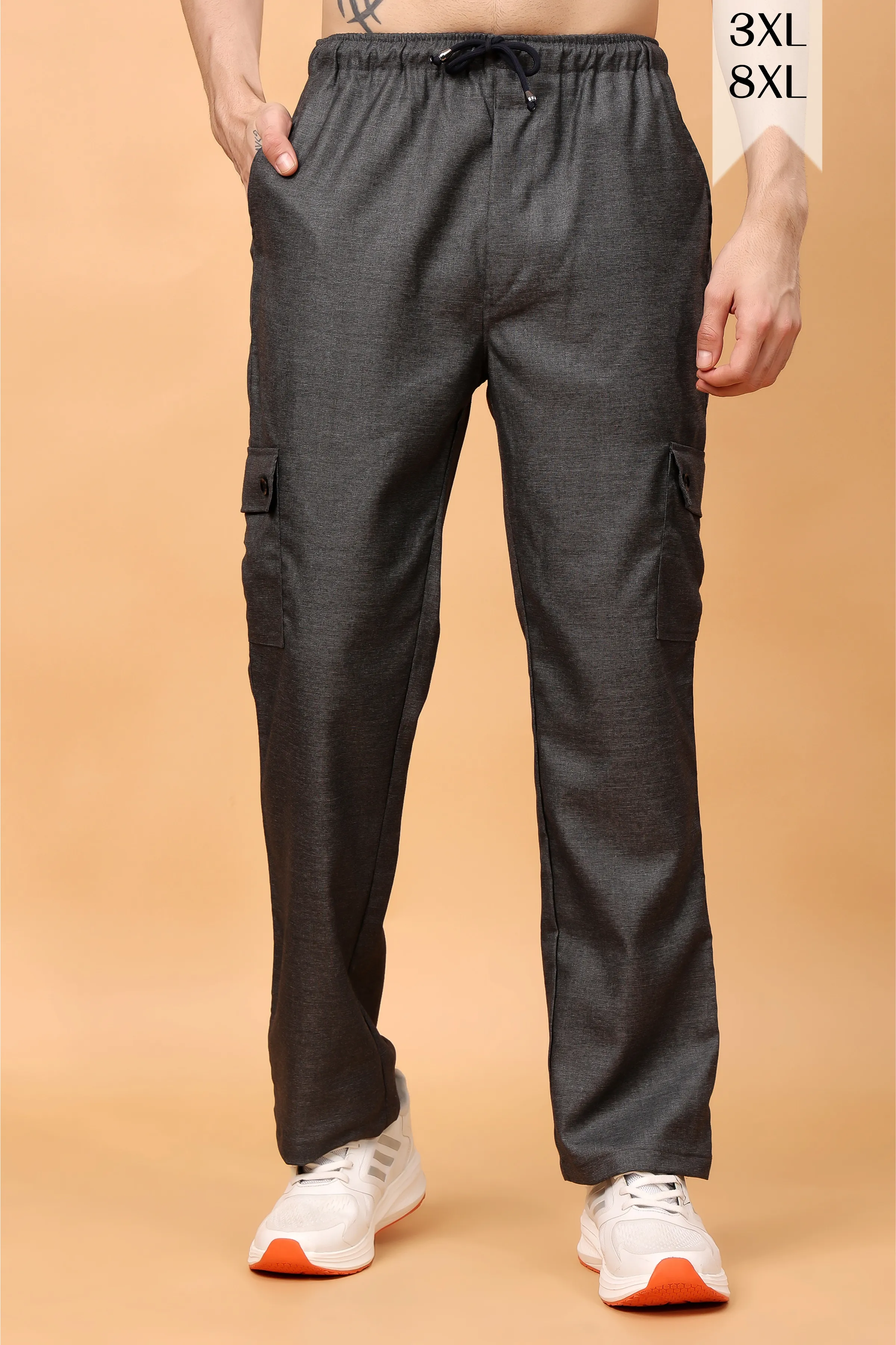 Smoke Grey Textured Stretch Cargo