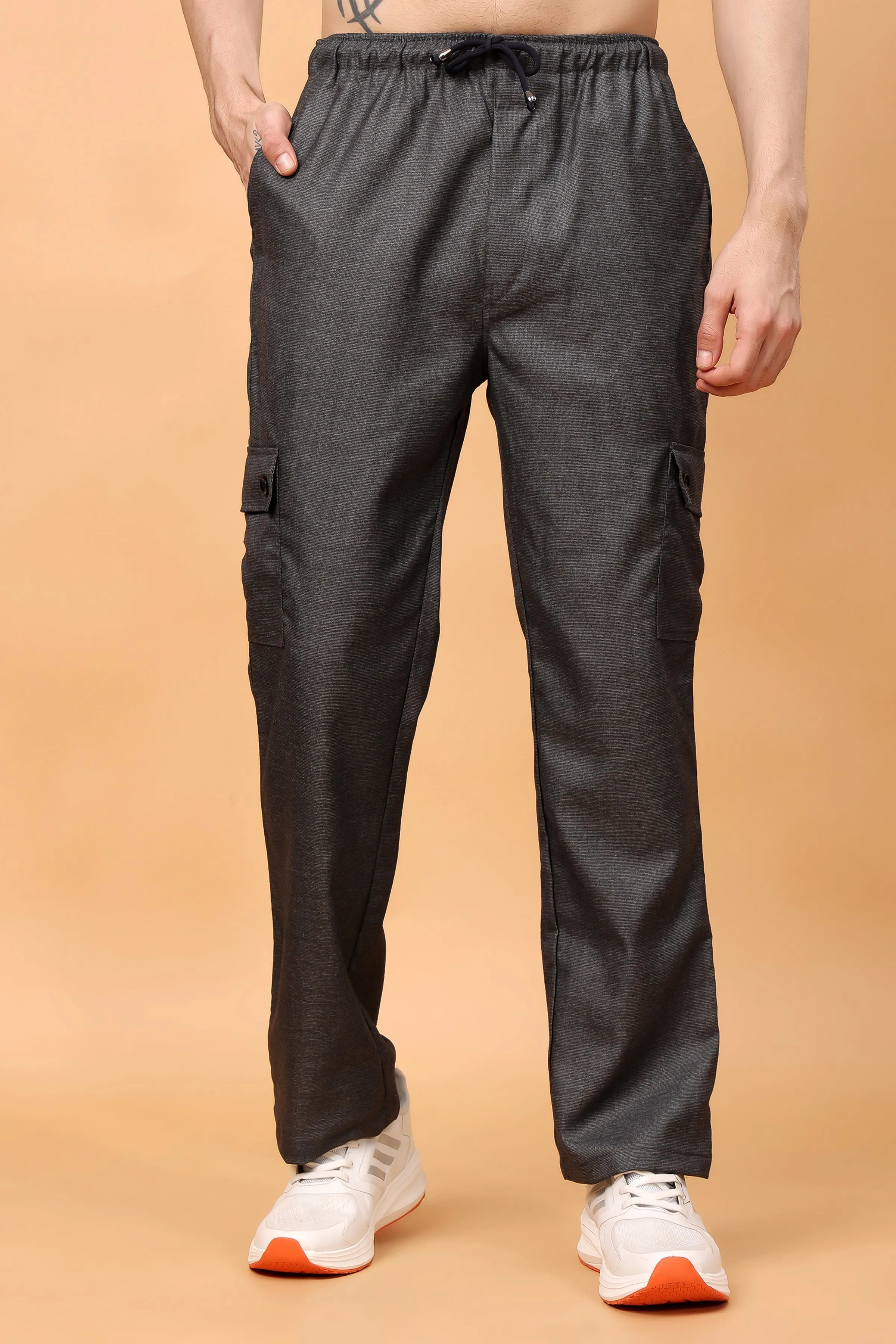 Smoke Grey Textured Stretch Cargo
