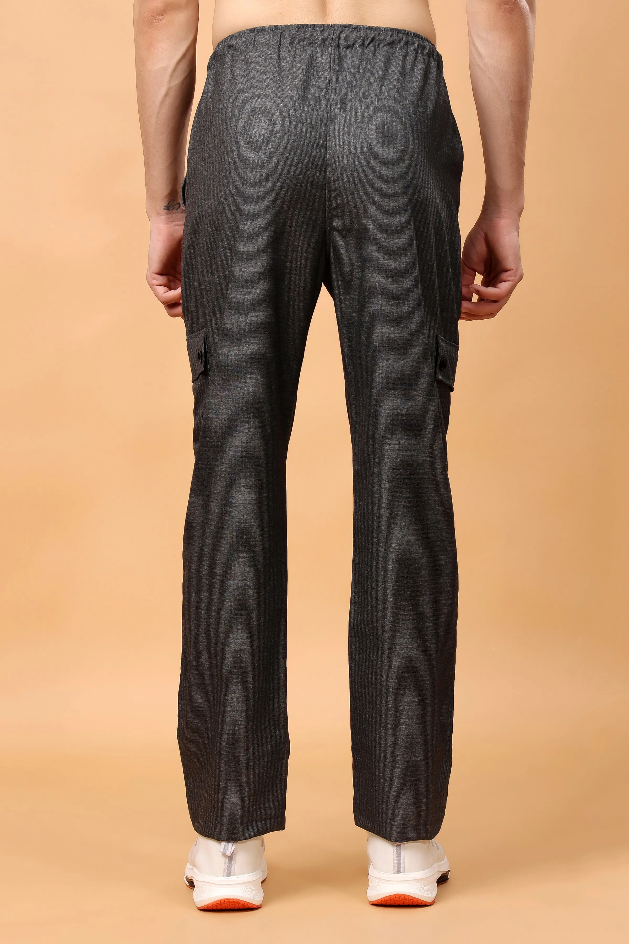 Smoke Grey Textured Stretch Cargo