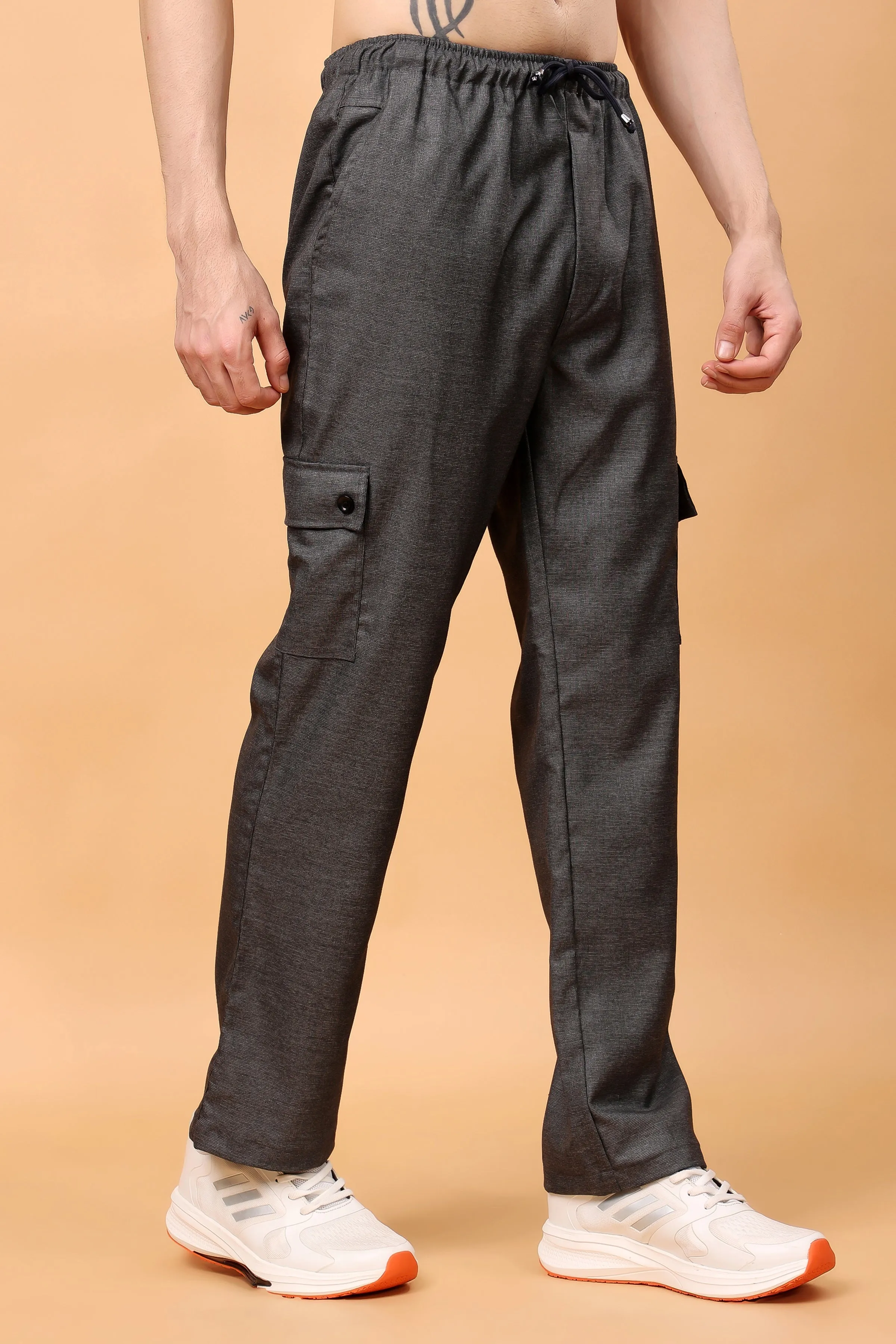Smoke Grey Textured Stretch Cargo
