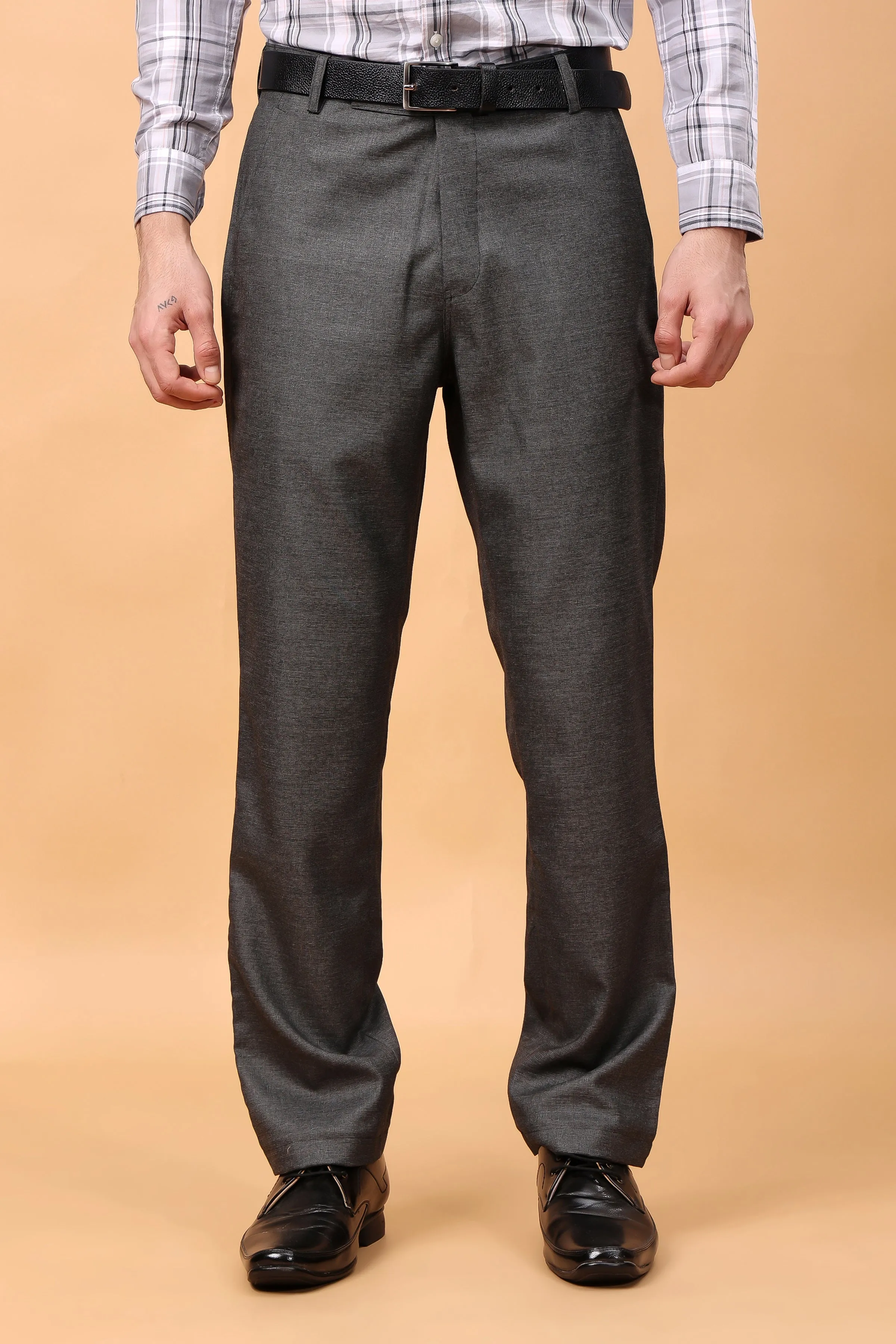 Smoke Grey Textured Stretch Trousers