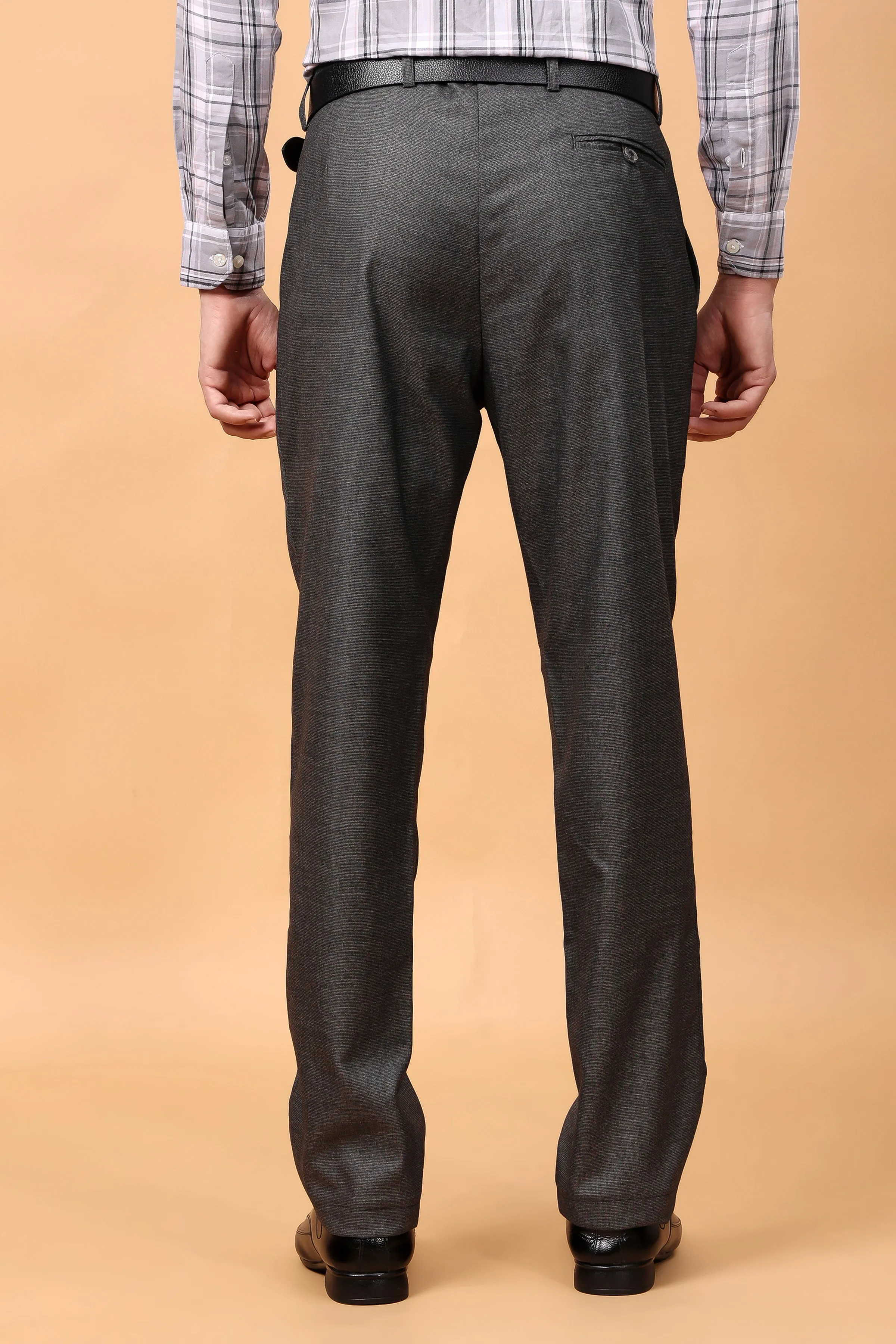 Smoke Grey Textured Stretch Trousers