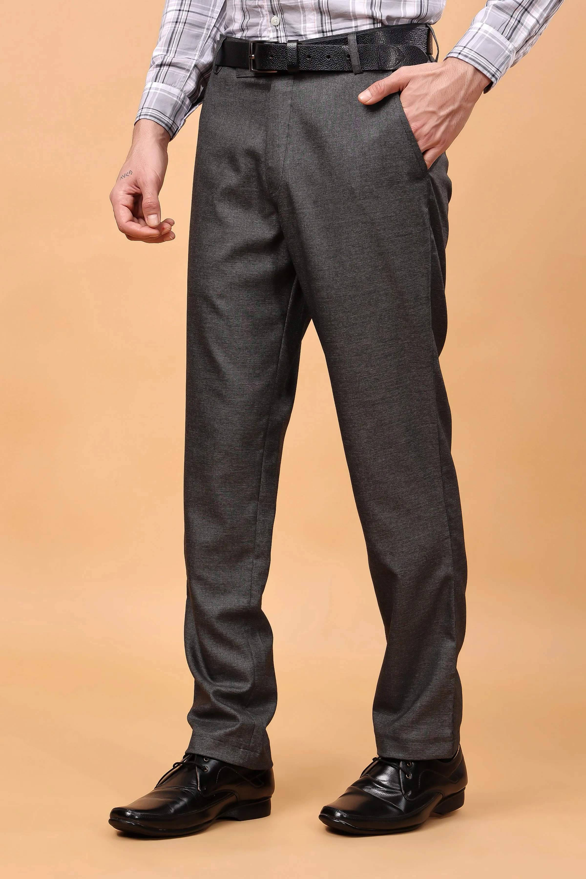 Smoke Grey Textured Stretch Trousers