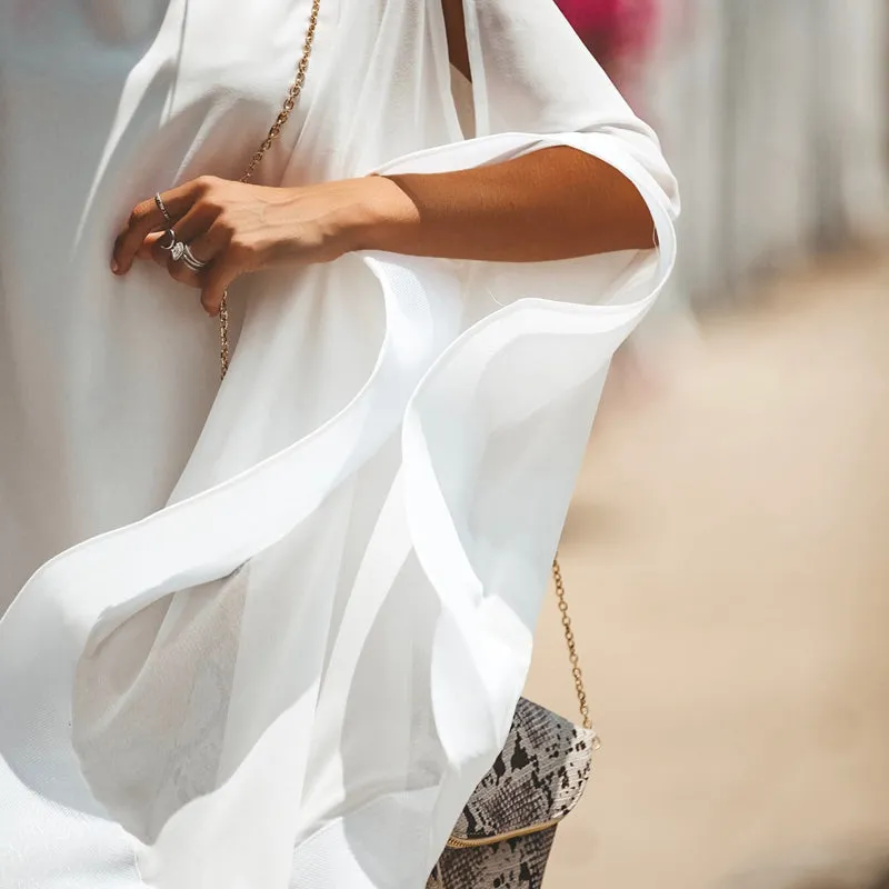 Solid color casual lady wear knee length fashion loose latest design plain chiffon dress women