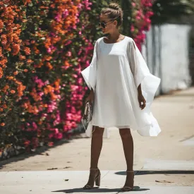 Solid color casual lady wear knee length fashion loose latest design plain chiffon dress women