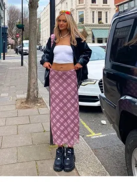Sonicelife   Pink Plaid Midi Skirt High Waist Korean Fashion Clothing Causal Slim Skirts for Women Temperament Aesthetic Elegent Ropa Mujer