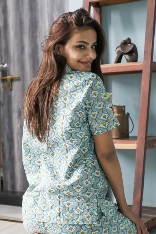 Sootisyahi 'Pastel Petals' Hand Printed Cotton Night Suit