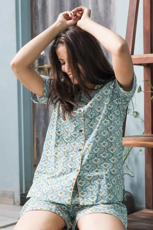 Sootisyahi 'Pastel Petals' Hand Printed Cotton Night Suit