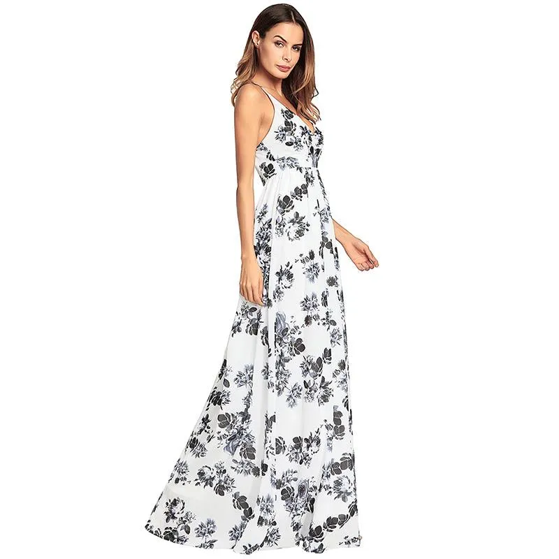 Spaghetti flowing backless maxi floral dress