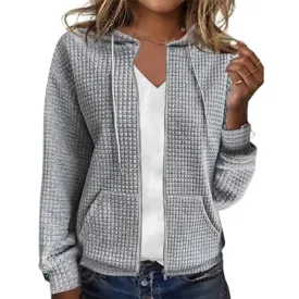 Stylish Hooded Zipper Cardigan with Pockets - Cozy Plaid Jacquard Sweatshirt for Women - Perfect for Autumn & Winter Wear