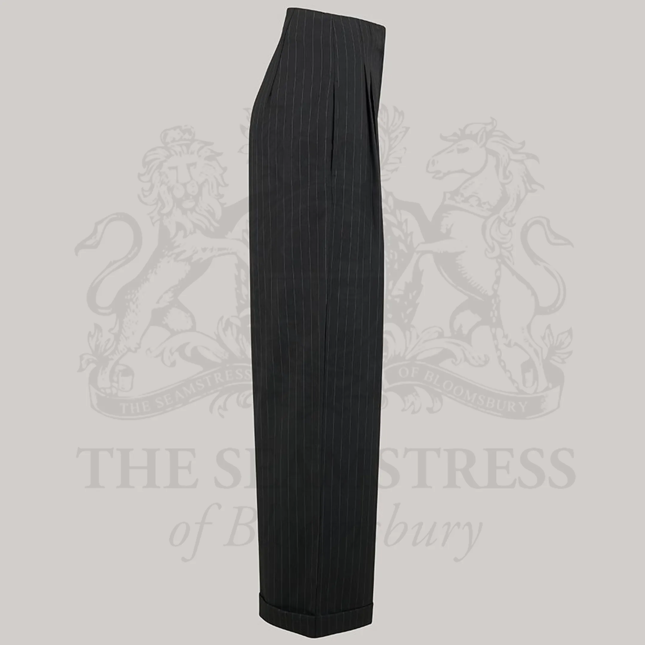 Tailored Audrey Trousers in Black Pinstripe