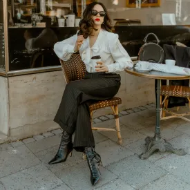 Tailored Audrey Trousers in Black Pinstripe
