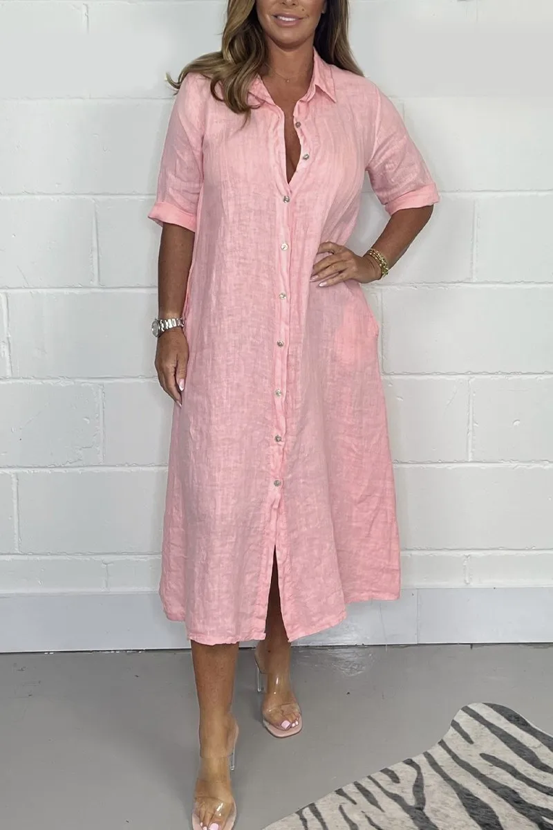 🌸Up to 50% off🔥 Solid Color Shirt Dress