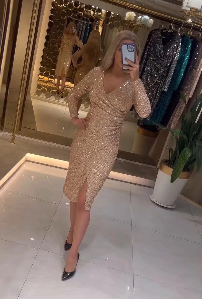 V Neck Sequinned Dress