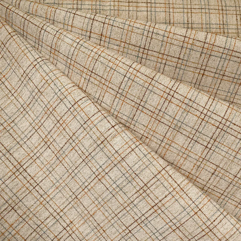 Variegated Stitch Texture Plaid Cotton Shirting Natural