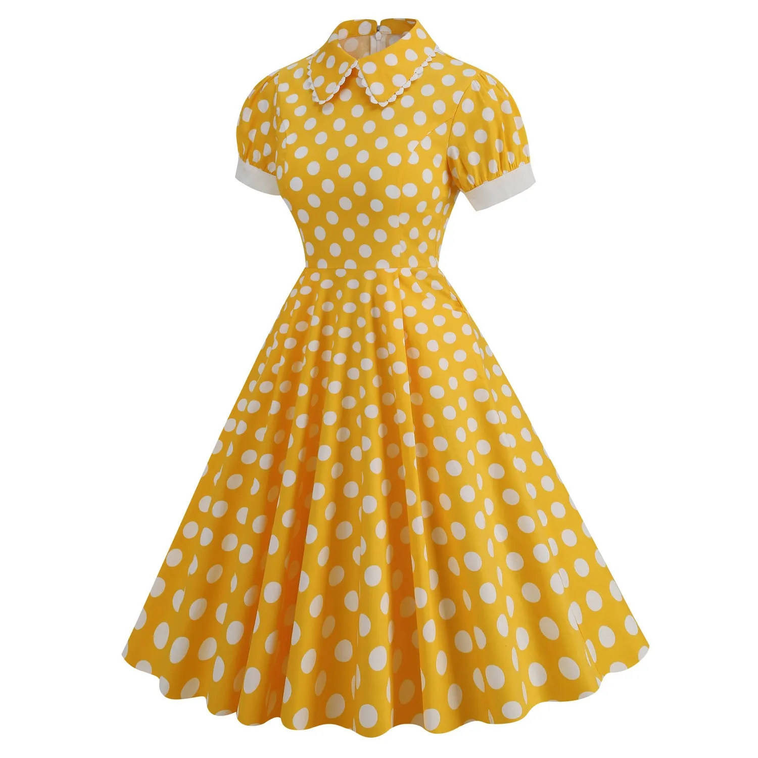Vintage Peter Pan Lace Short Sleeve Polka Dot Slim Holiday Palace Style Sisters Dress