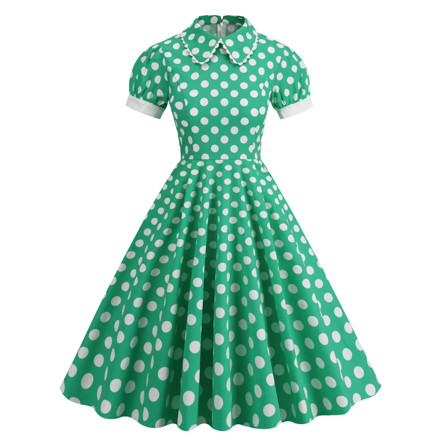 Vintage Peter Pan Lace Short Sleeve Polka Dot Slim Holiday Palace Style Sisters Dress