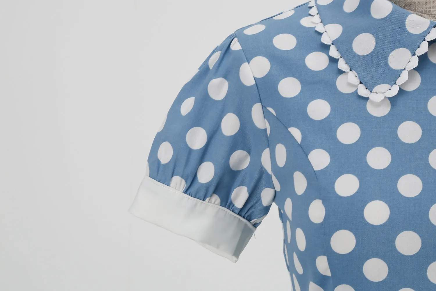 Vintage Peter Pan Lace Short Sleeve Polka Dot Slim Holiday Palace Style Sisters Dress