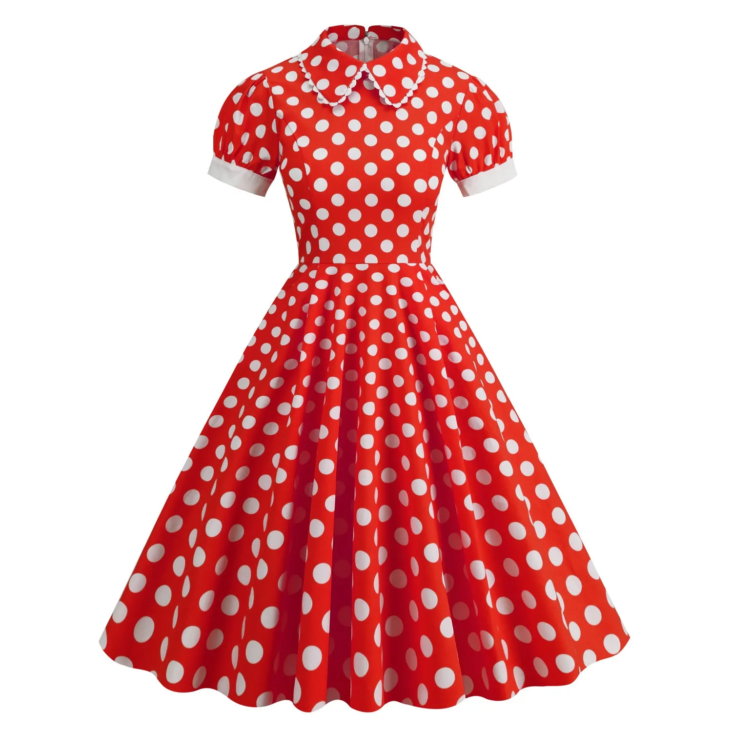 Vintage Peter Pan Lace Short Sleeve Polka Dot Slim Holiday Palace Style Sisters Dress