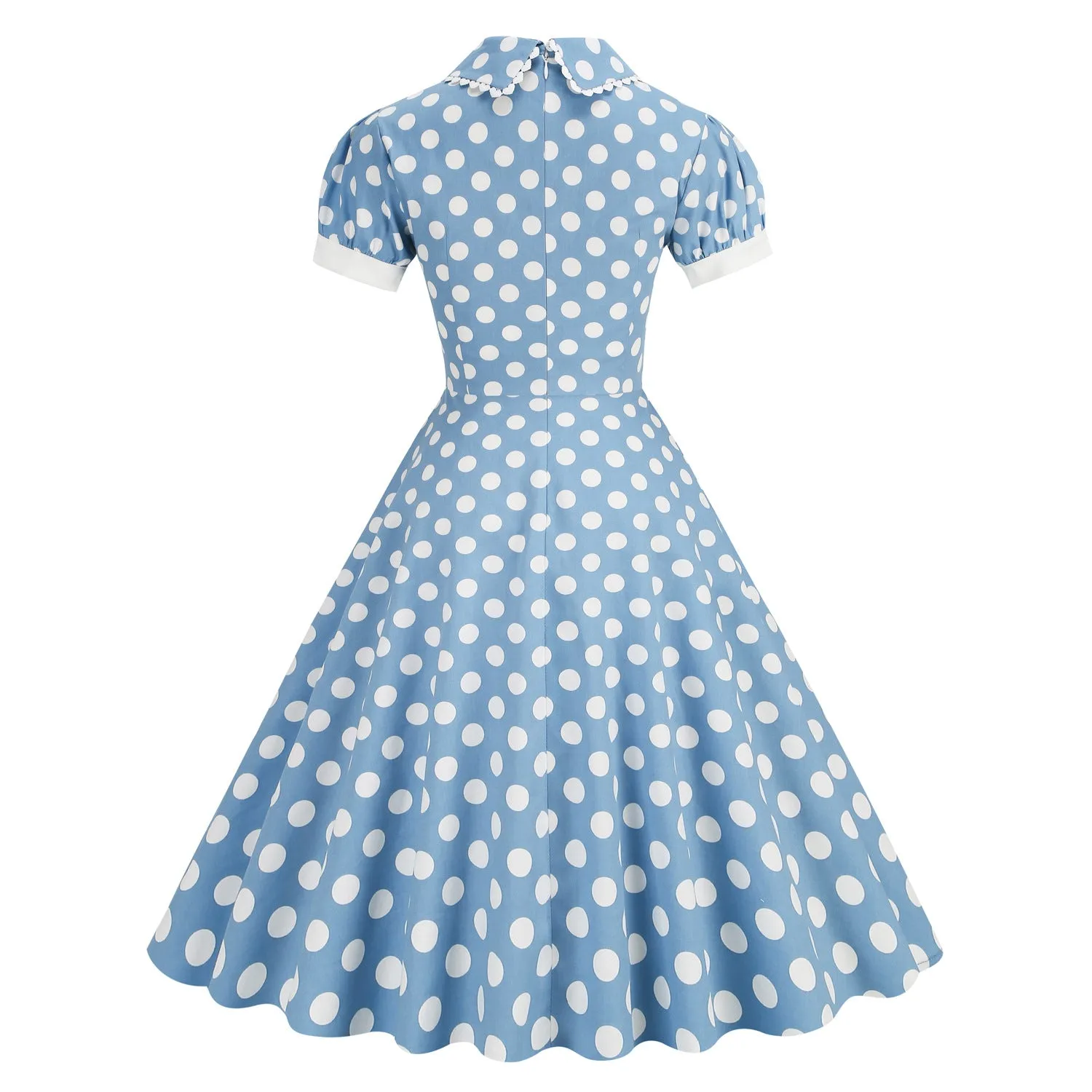 Vintage Peter Pan Lace Short Sleeve Polka Dot Slim Holiday Palace Style Sisters Dress