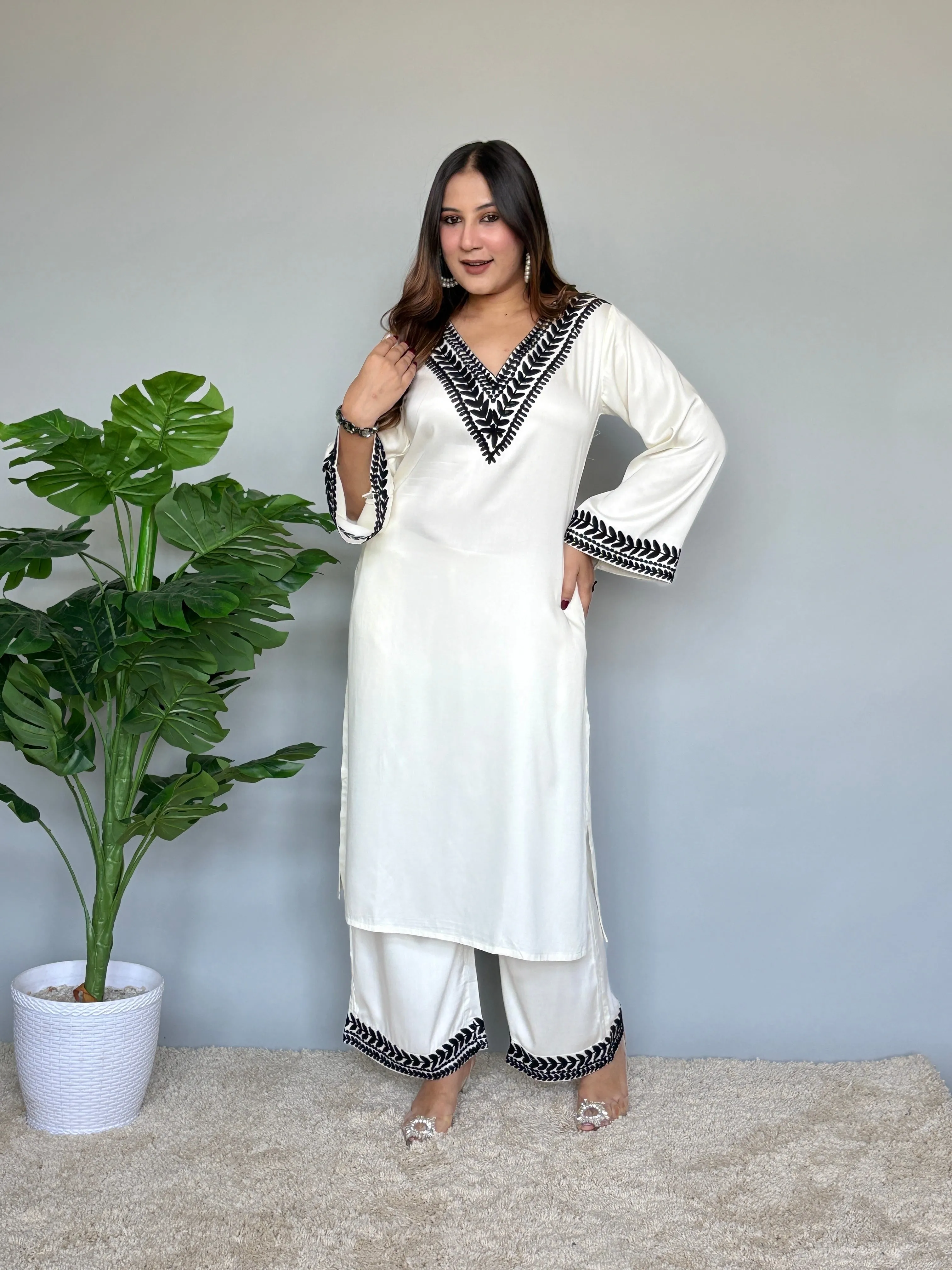 White Embroidered 2 Piece Set