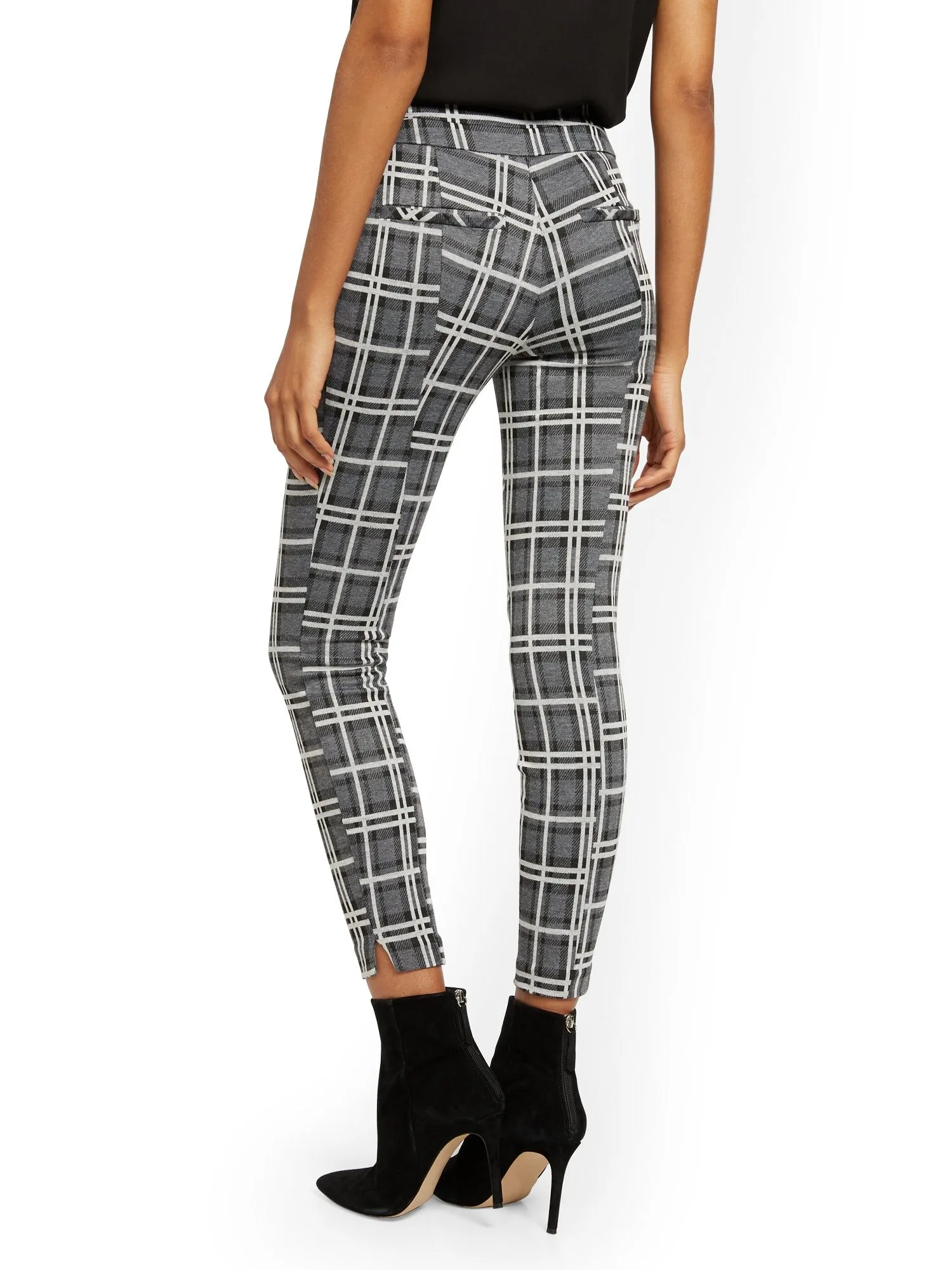 Whitney High-Waisted Pull-On Slim-Leg Pant - Plaid - 7th Avenue