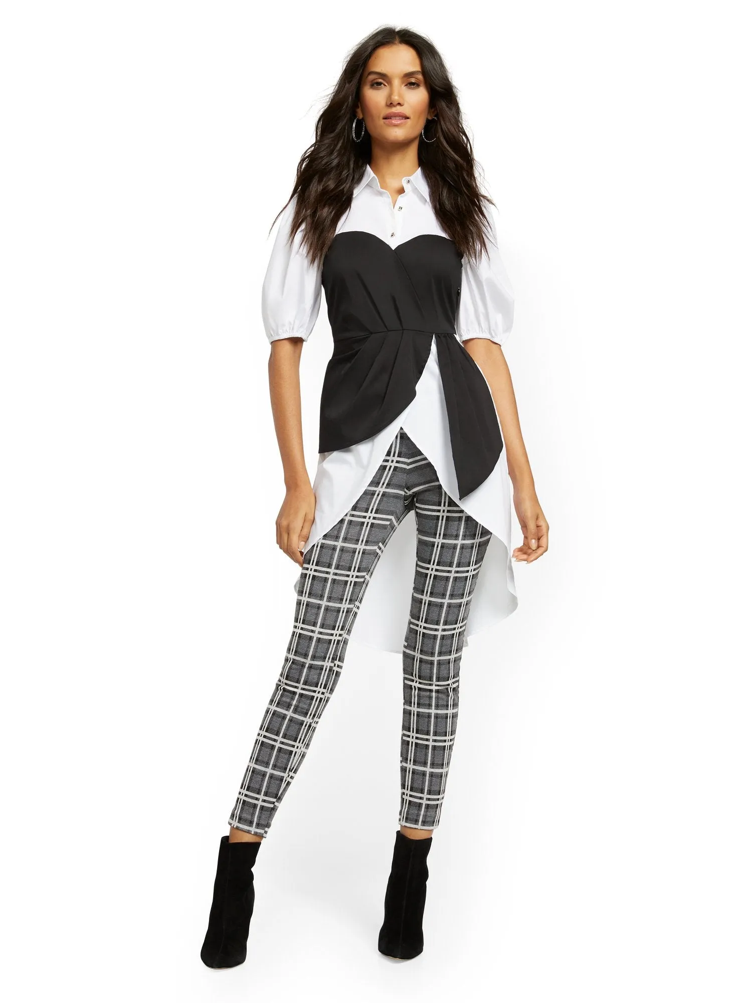 Whitney High-Waisted Pull-On Slim-Leg Pant - Plaid - 7th Avenue