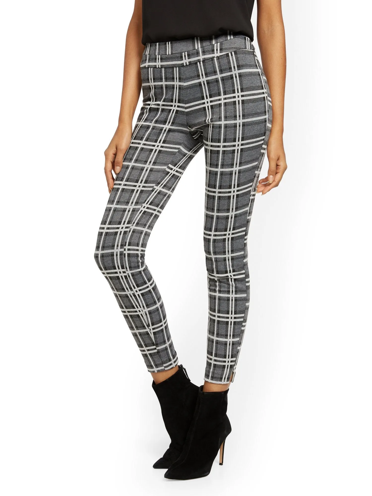 Whitney High-Waisted Pull-On Slim-Leg Pant - Plaid - 7th Avenue