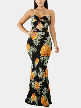Wholesale Black Tube Top Sleeveless Floral Print Zip Back Backless Cut Out Dresses