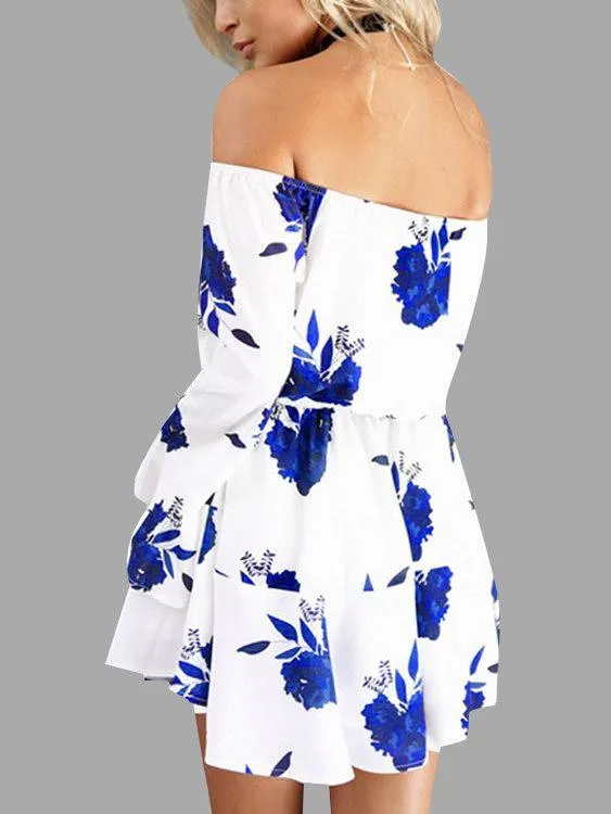 Wholesale Off The Shoulder Long Sleeve Floral Print Dresses