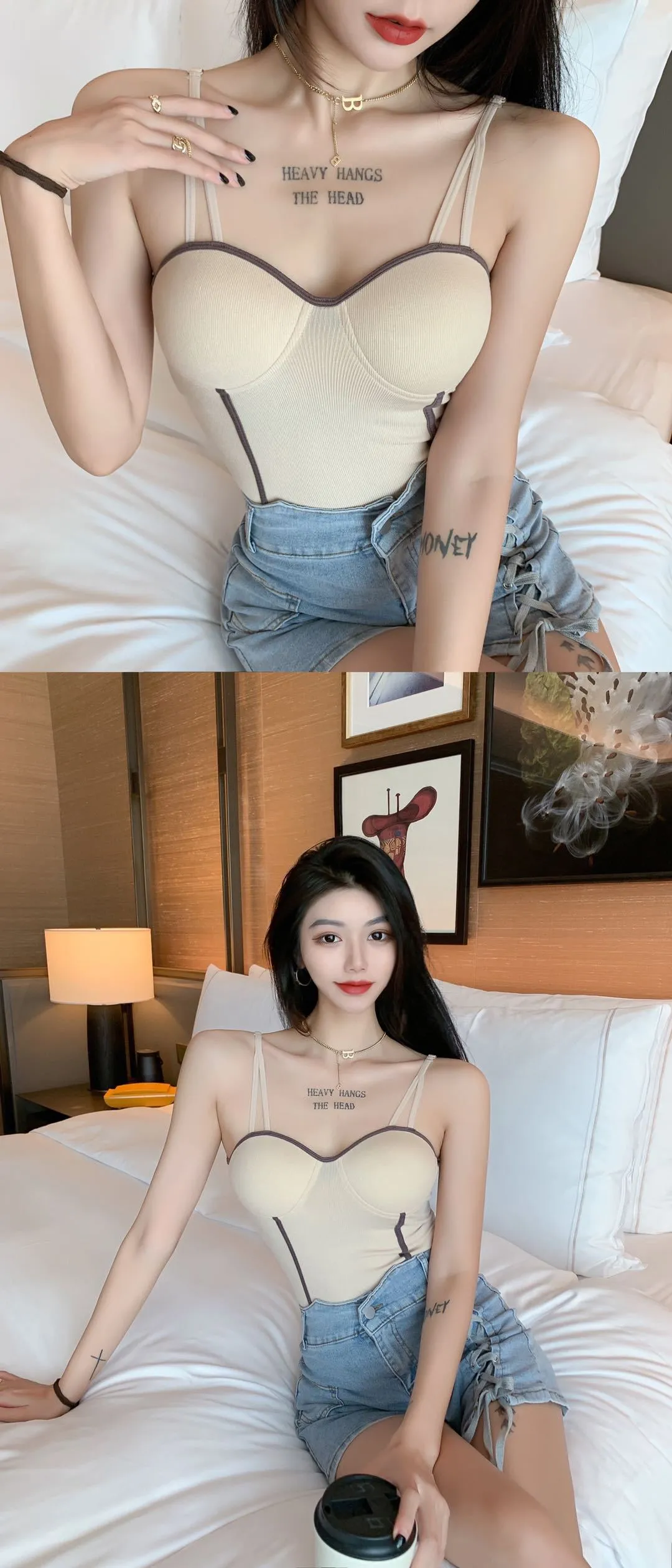Wjczt Sexy Camisole Fixed Latex Chest Pad Slim Fit Beautiful Back Bandeau Anti-Sagging Comfortable Elastic Tank Top 2022 New