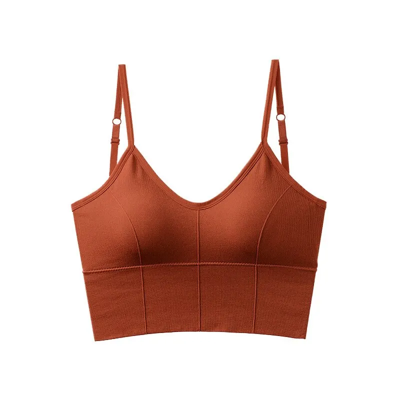 Wjczt Sexy Crop Top Women V-Neck Big U Shape Beautiful Back Padded Tank Top Push Up Wireless Comfortable Underwear 2022 New