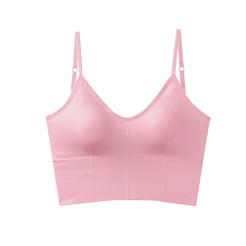 Wjczt Sexy Crop Top Women V-Neck Big U Shape Beautiful Back Padded Tank Top Push Up Wireless Comfortable Underwear 2022 New