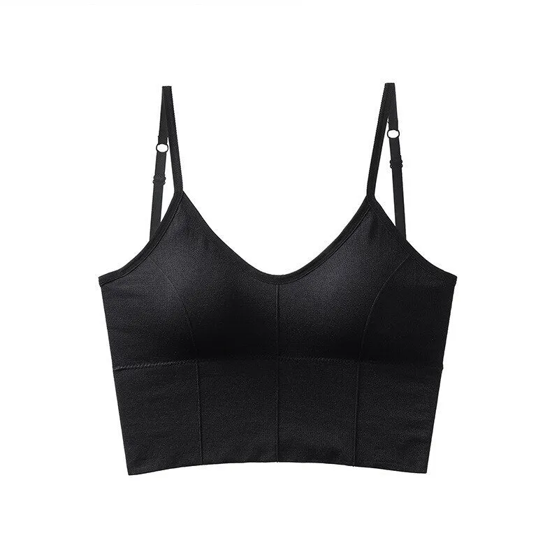 Wjczt Sexy Crop Top Women V-Neck Big U Shape Beautiful Back Padded Tank Top Push Up Wireless Comfortable Underwear 2022 New