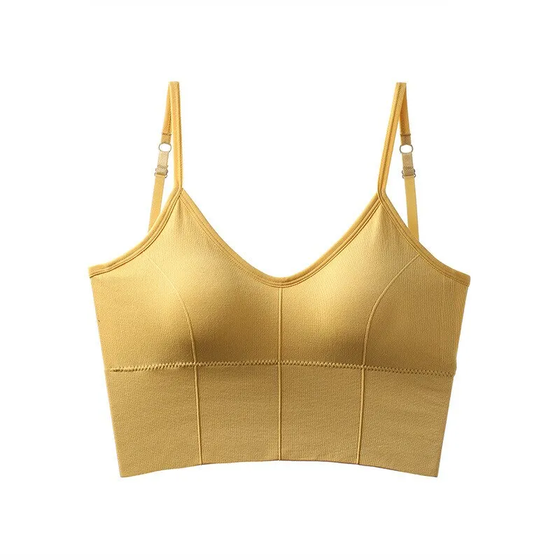 Wjczt Sexy Crop Top Women V-Neck Big U Shape Beautiful Back Padded Tank Top Push Up Wireless Comfortable Underwear 2022 New