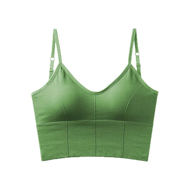 Wjczt Sexy Crop Top Women V-Neck Big U Shape Beautiful Back Padded Tank Top Push Up Wireless Comfortable Underwear 2022 New