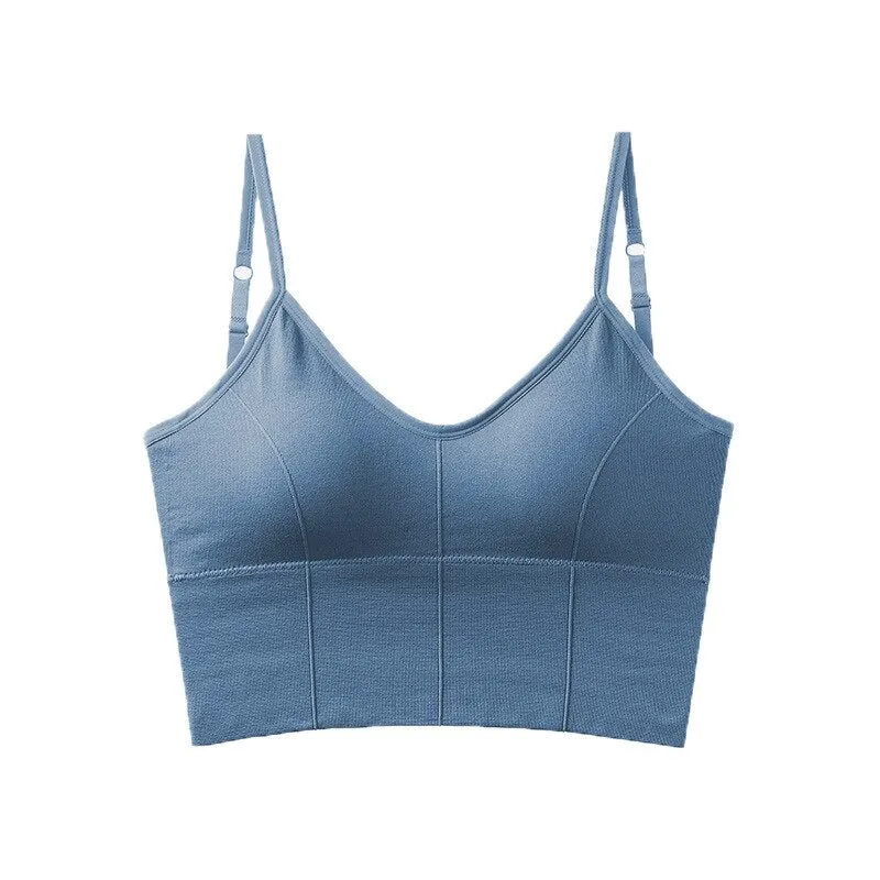 Wjczt Sexy Crop Top Women V-Neck Big U Shape Beautiful Back Padded Tank Top Push Up Wireless Comfortable Underwear 2022 New