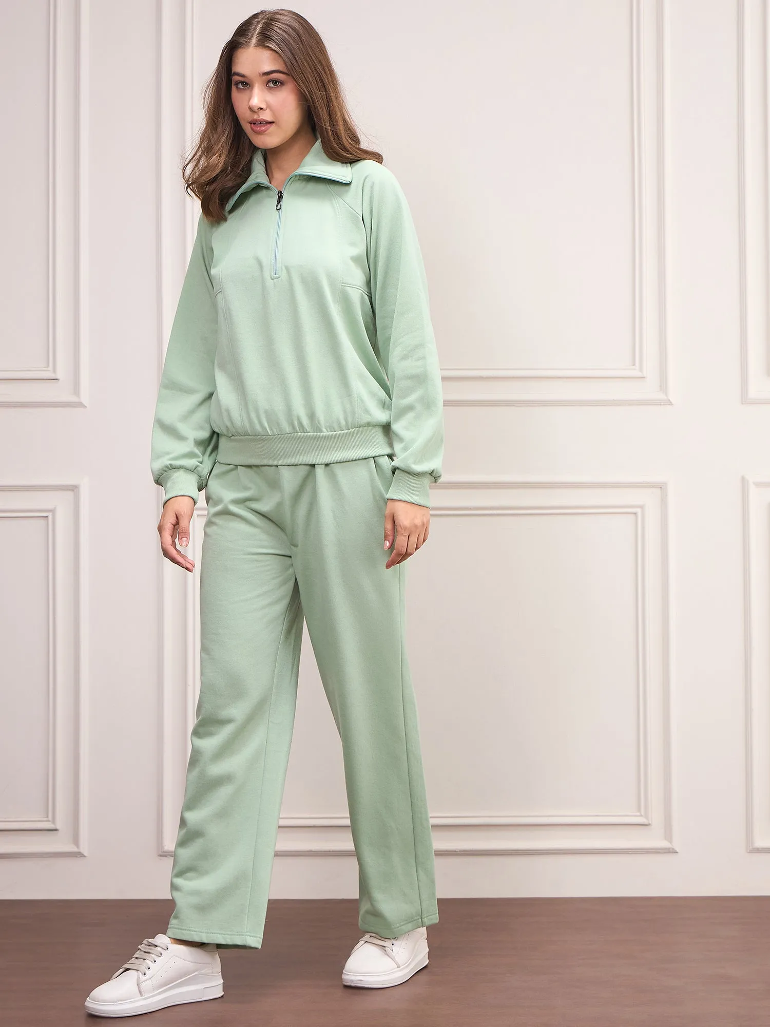 Women's Green Fleece Solid Track Suit - Stylestone