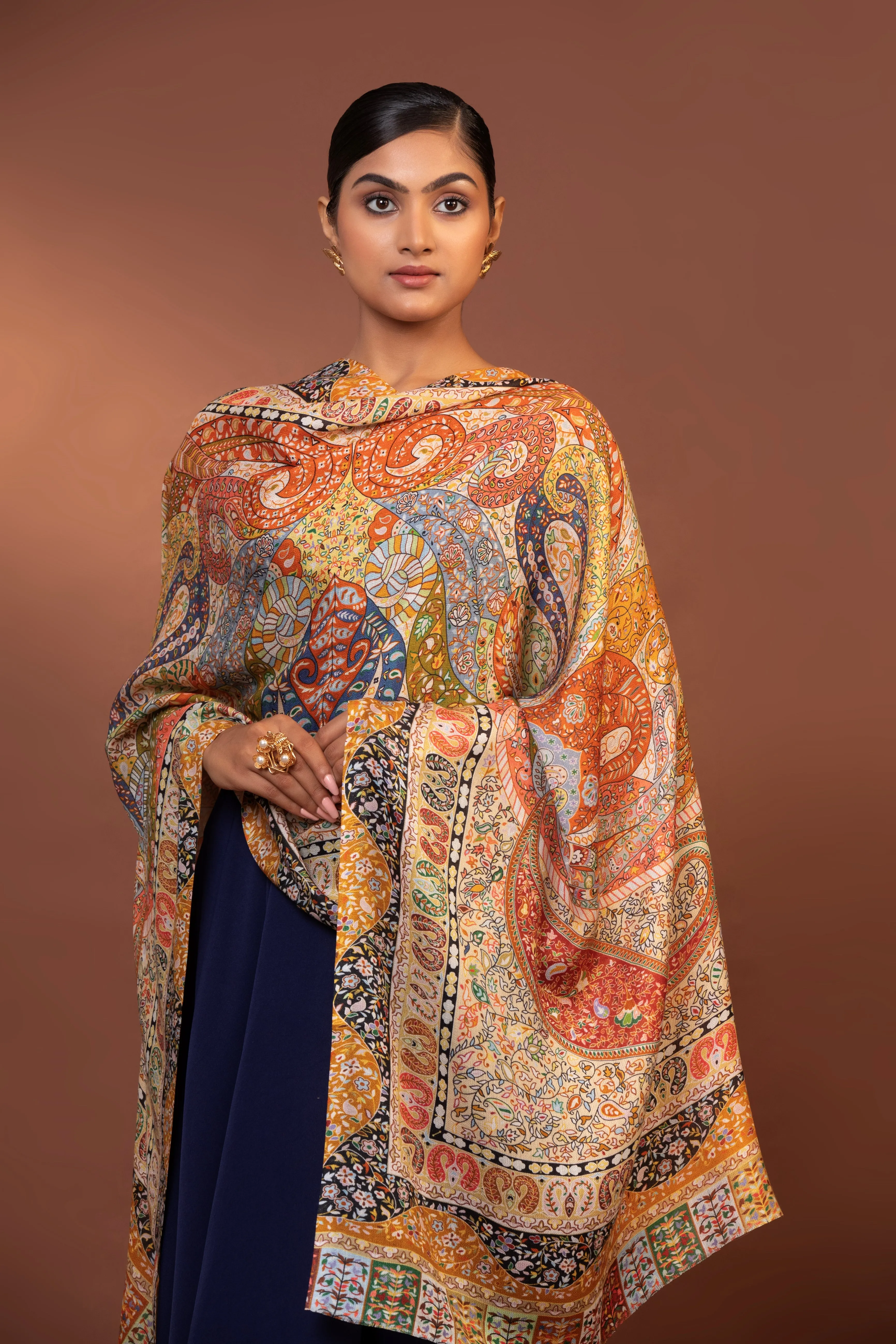 Women's Pure Viscose Moon Shawl | Hand-Embroidered Kalamkari
