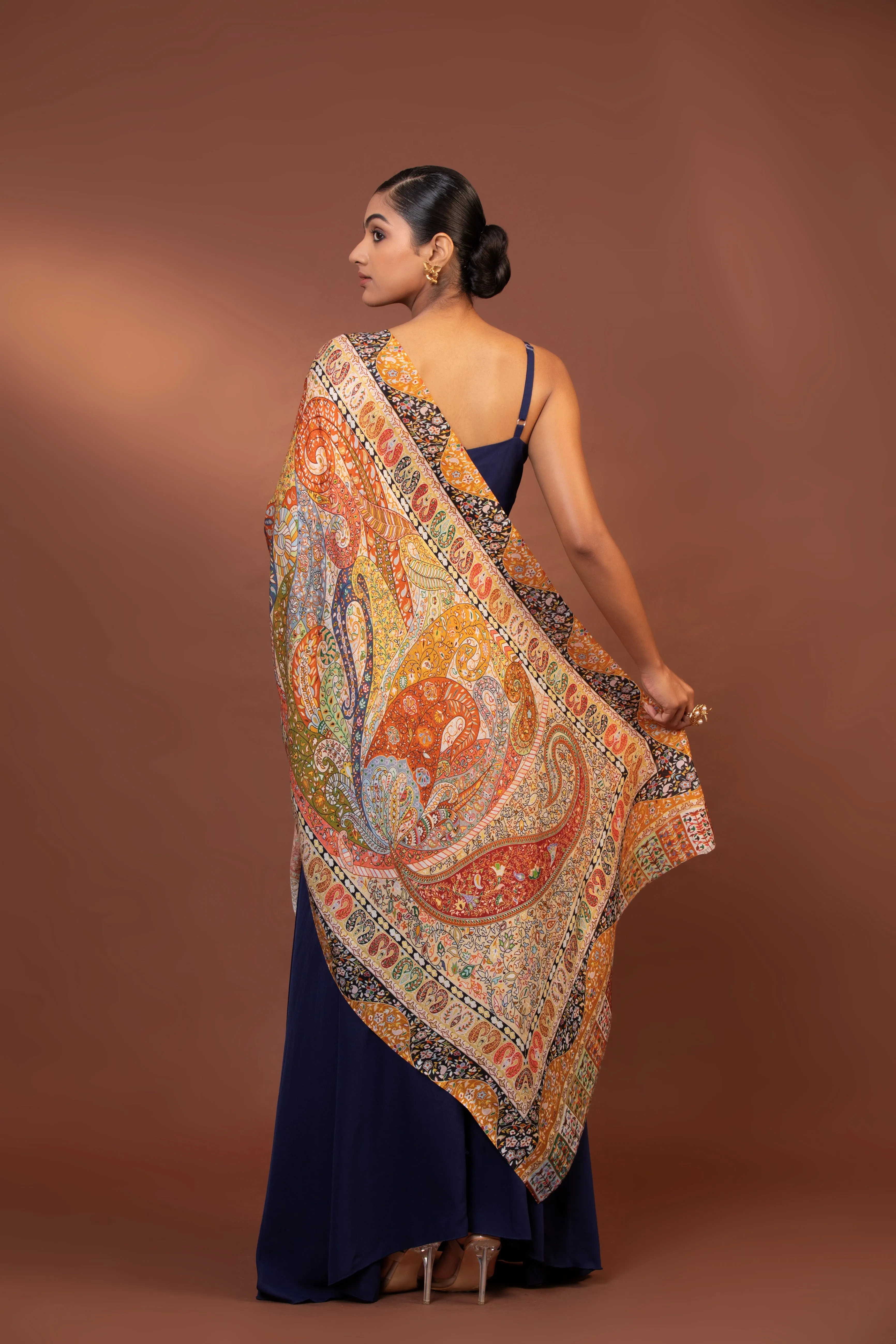 Women's Pure Viscose Moon Shawl | Hand-Embroidered Kalamkari