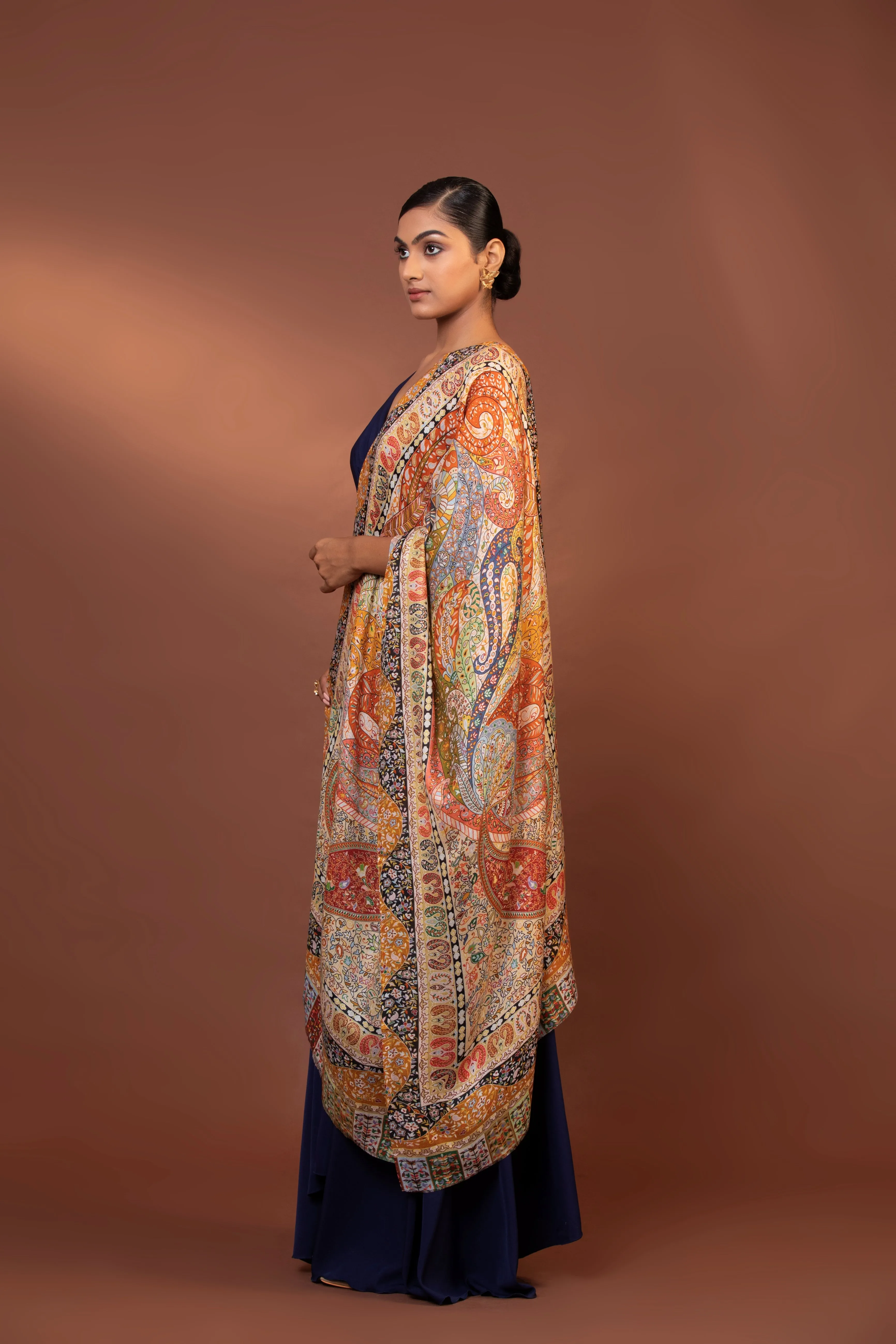Women's Pure Viscose Moon Shawl | Hand-Embroidered Kalamkari
